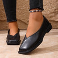Plus size square toe low heel women's flats - new autumn  collection - slip-on casual leather shoes