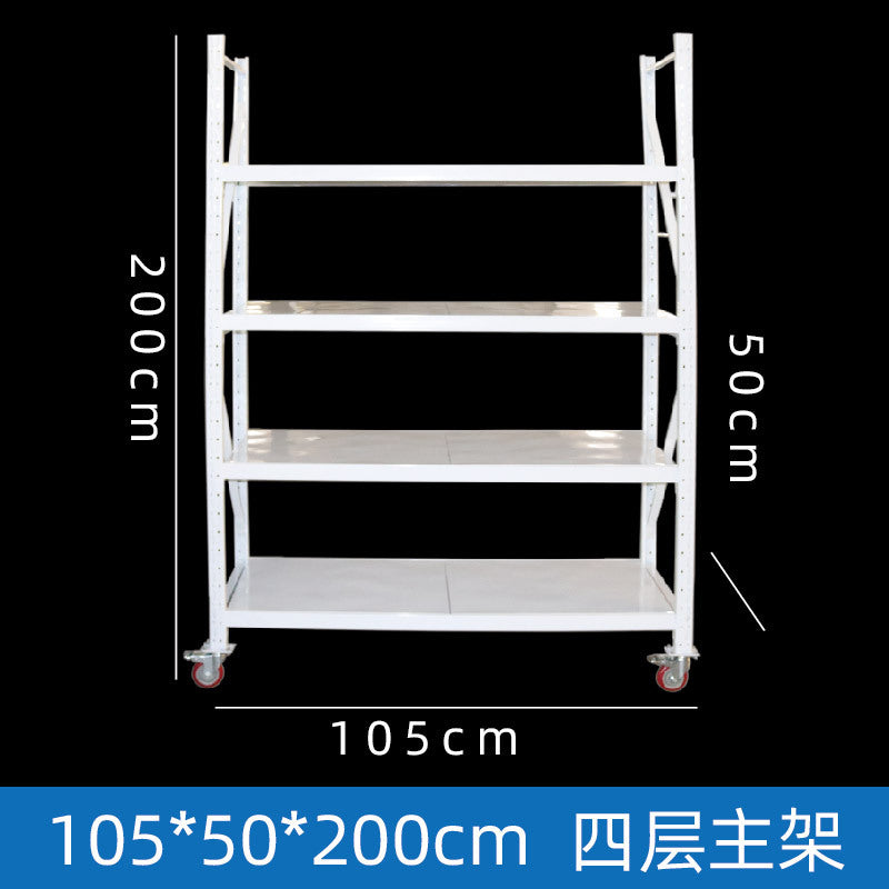 Storage shelves Angle steel shelves Multi-layer household warehouses Stainless steel storage racks Express silent wheel mobile iron racks