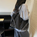 Autumn new arrival: large capacity denim tote bag - british style student school bag, shoulder bag, niche trendy handbag