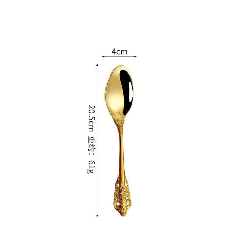 Island Qi stainless steel knife and fork spoon court retro relief steak knife and fork creative western tableware gift box four-piece set