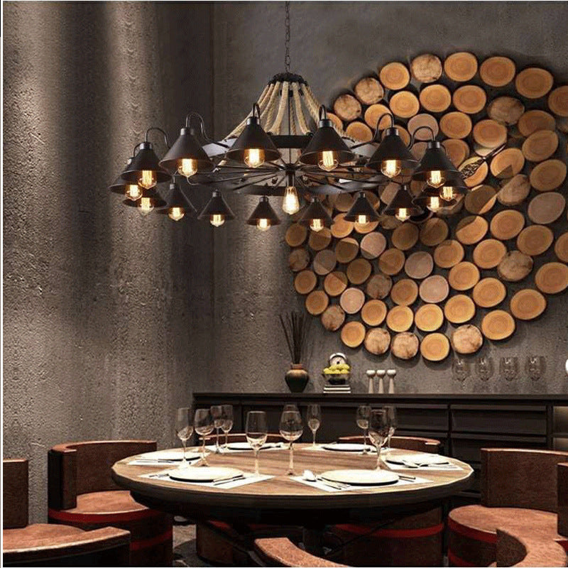 American retro hemp rope chandelier creative hotel lobby B & B restaurant lamp personalized industrial style hotel box lamp
