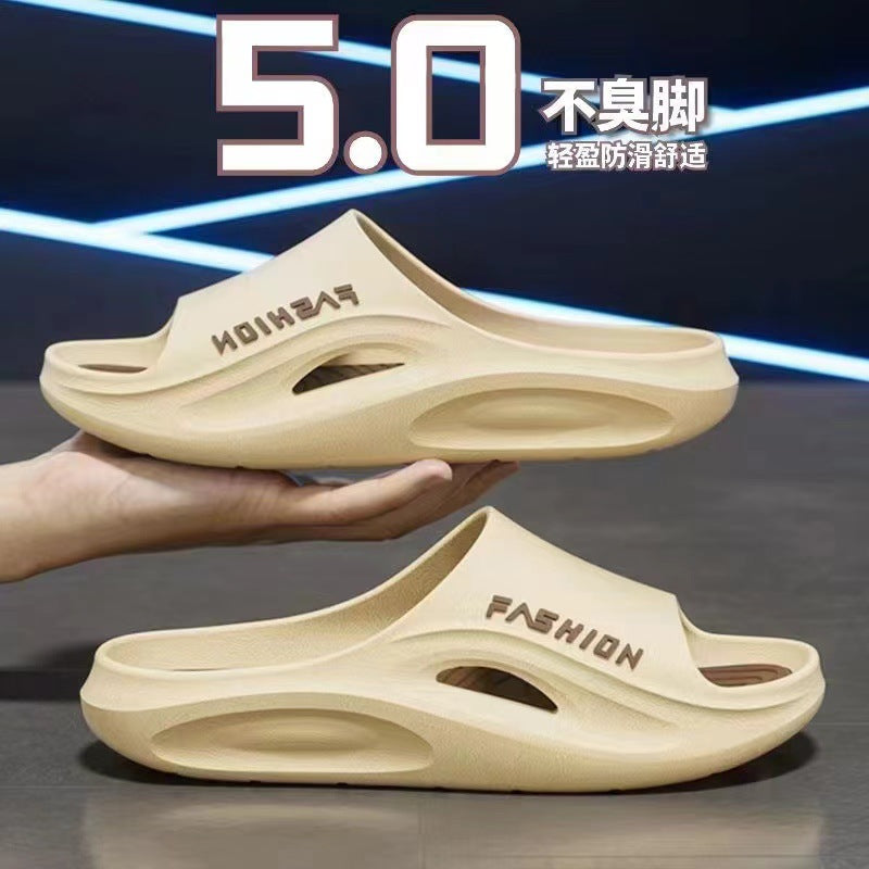 2024 new korean style men's slippers - trendy outdoor & indoor, bathroom-friendly, non-slip, thick-soled, wear-resistant men's sandals