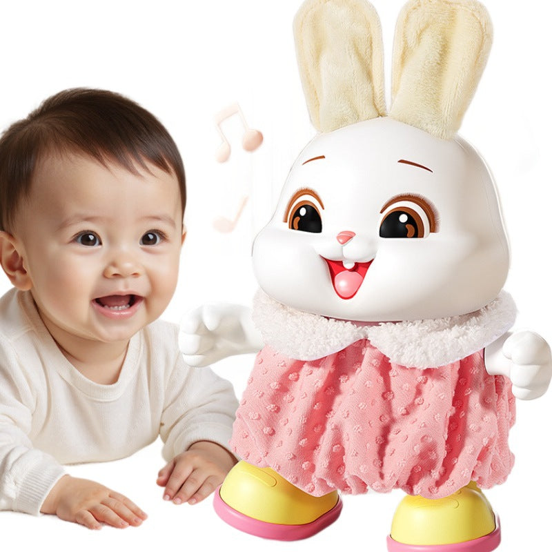 Baby educational early learning electric singing and dancing lucky rabbit dress-up cute bunny musical infant head control training toy