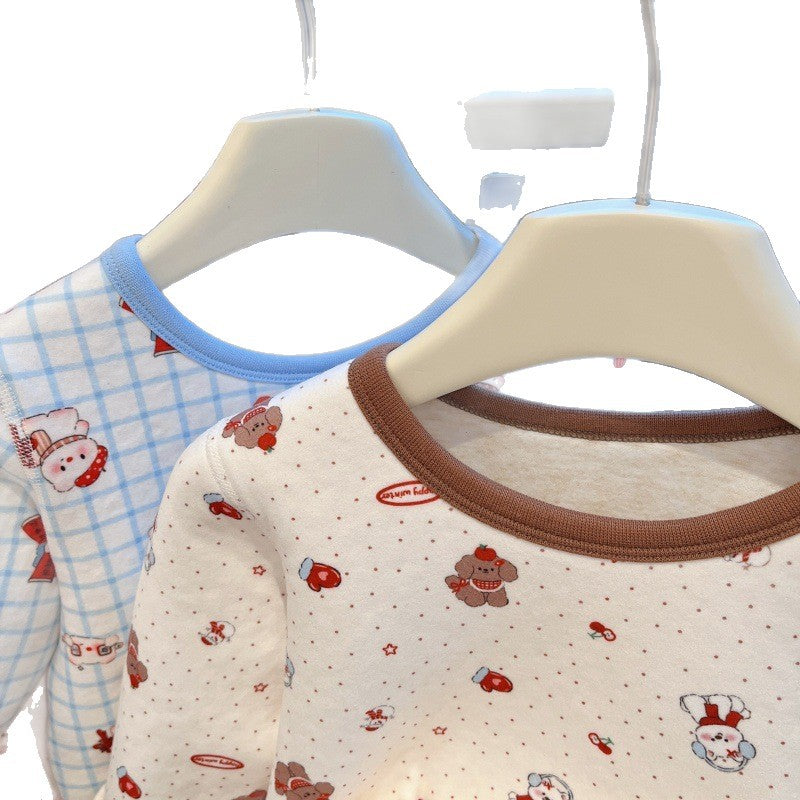 Autumn wintergirlthickened home wear suit baby heattech autumn clothes and long trousers trendy pajamas kids clothes children's clothing