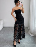 Fashionexport black sexy strapless tube top backless long skirt stereo flower cut outpatchworka-line tutu skirt