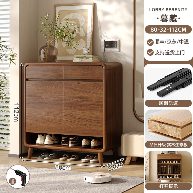 Shoe cabinet household entrance home storage integrated against the wall indoor entrance corridor corridor 2025 explosion solid wood shoe rack