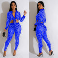 C6549 cross-border   fashion women's solid color mesh rhinestone long sleeve top and pants two-piece set