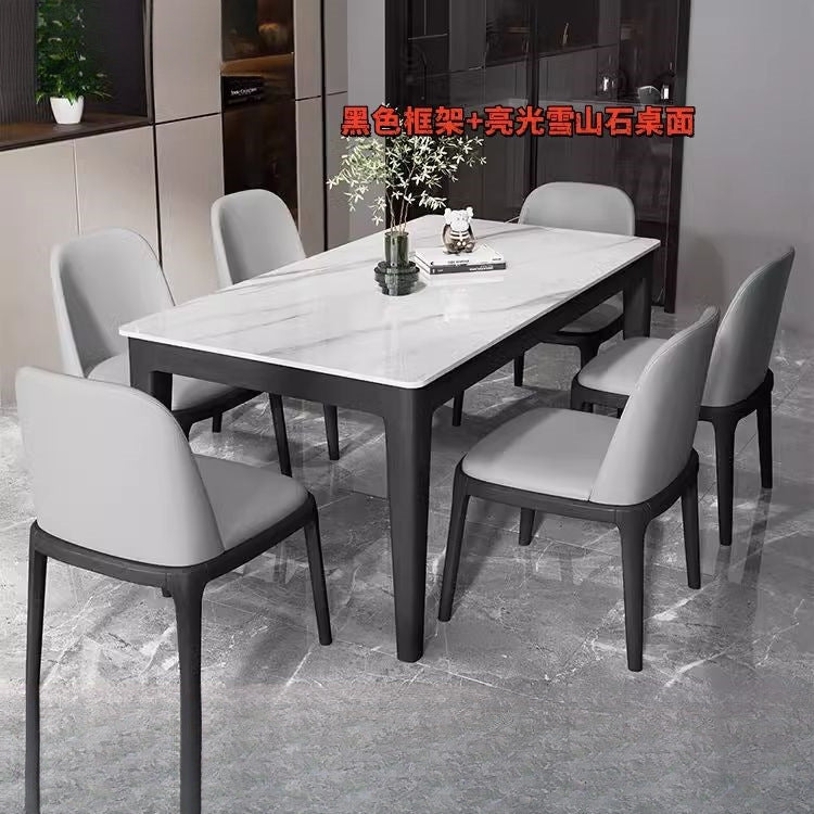Solid wood modern rock slab dining table and chair set - minimalist italian style luxury dining table for home use