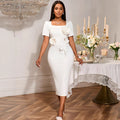 European and american new arrival: elegant square neck ruffle hem dress - perfect for banquets, featuring a floral high-waisted bodycon design