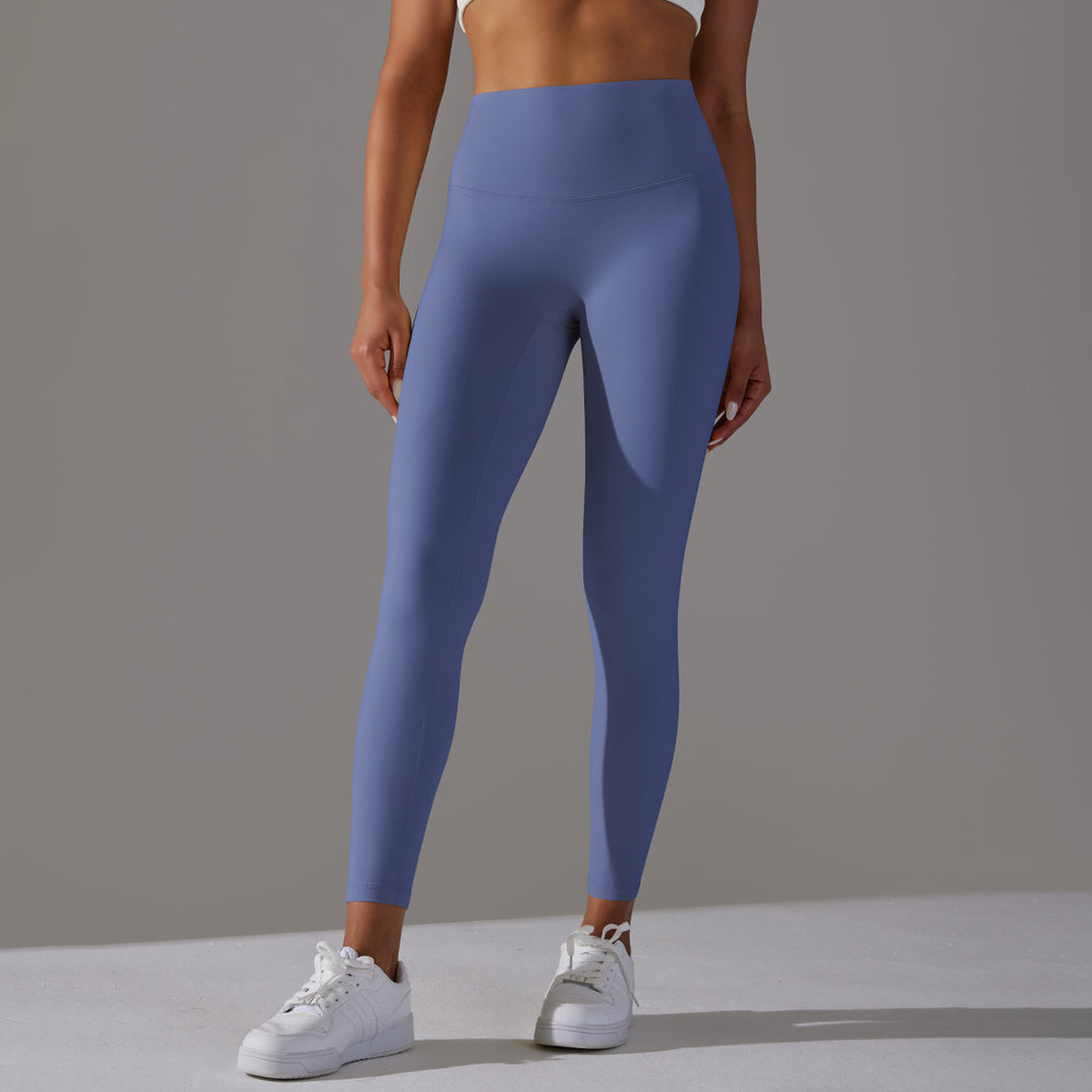 No awkward line double-sided brushed nude breathable yoga nine-point pants high waist hip lift peach tight sports fitness pants