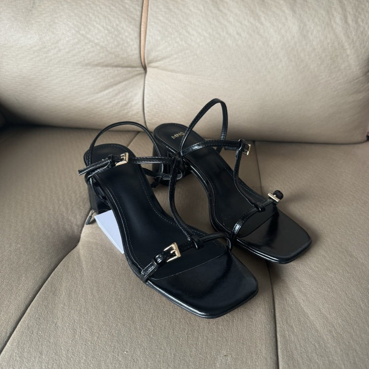 Spanish mango 2025 summer collection: new tie-up chunky heel sandals with square toe design - french style high heels