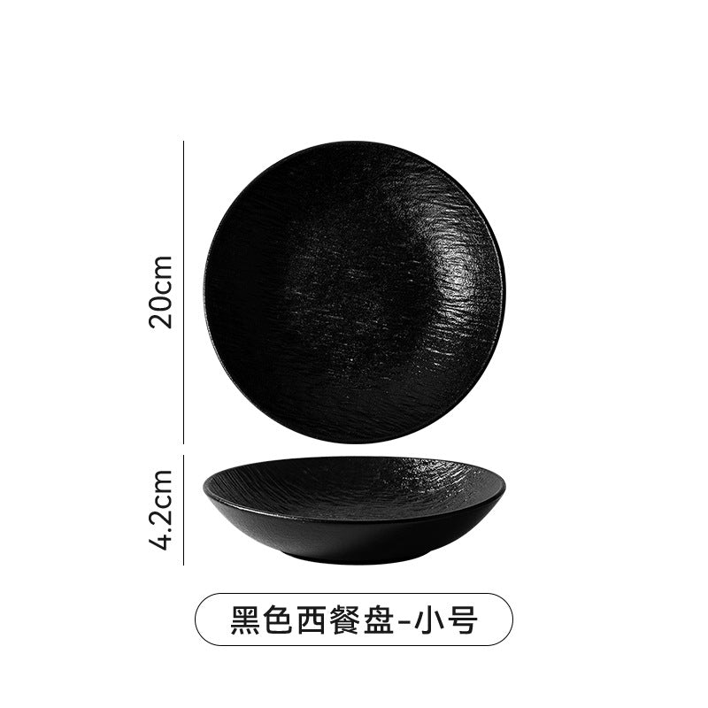 Deep dish japanese ceramic salad creative black for home soup plate ceramic tableware classy texture frosted dinner plate