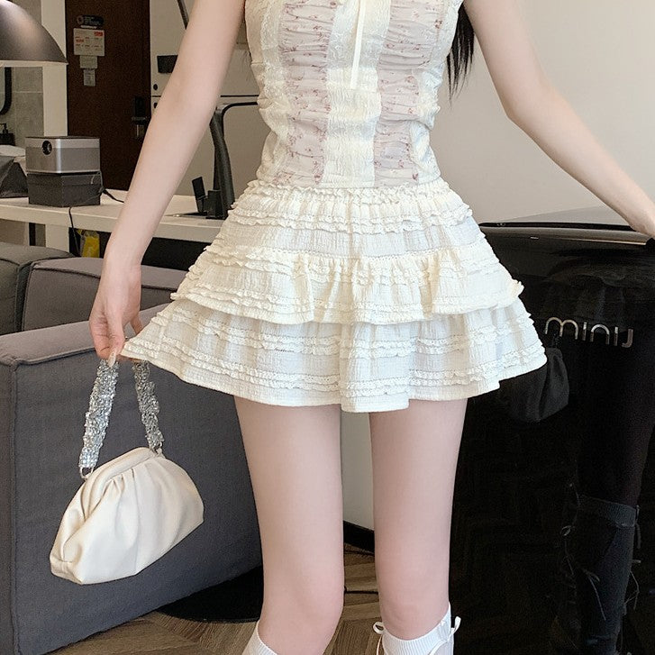 Ballet style cake skirt women 2025 summer large size fat mm skirt high waist sweet lace fluffy A word skirt
