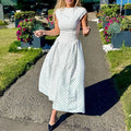 cross-border e-commerce european and american women's clothing: new summer collection - french polka dot round neck, slim-fit, a-line maxi dress