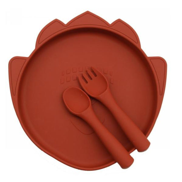 Factory wholesale baby suction cup dinner plate creative kindergarten anti-drop food grade silicone fork and spoon set silicone dinner plate