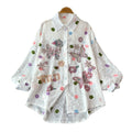 3d embroidered hotfix rhinestone lapel long sleeve shirt - women's  spring new fashion, loose fit, slimming, playful top