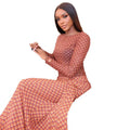 European and american style ins cross-border chic women's pleated tie-strap printed a-line dress - round neck, long sleeve, casual vacation dress