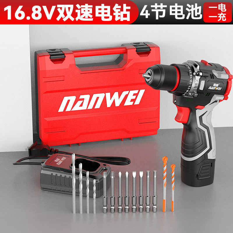 Nanwei brushless lithium electric drill for home electric drill electric screwdriver metal ratchet chuck rechargeable pistol drill
