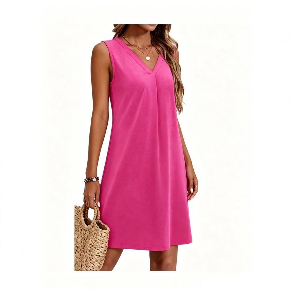 european and american sleeveless v-neck casual solid color dress for cross-border e-commerce