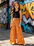 european and american style cross-border girls' solid color tank top + wide-leg pleated pants set with belt for older girls