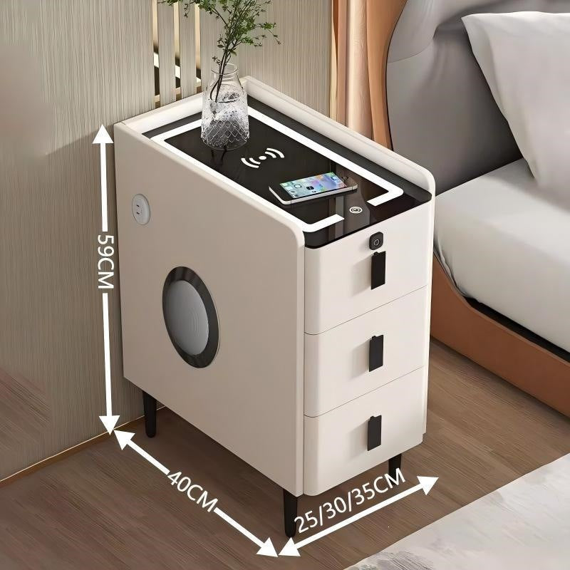 Ultra-narrow solid wood nightstand - modern minimalist, light luxury, multifunctional smart wireless charging bedside table for bedroom