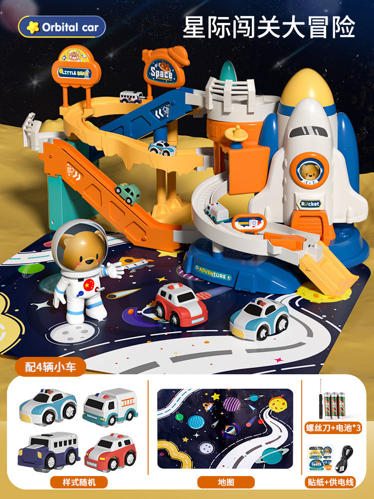 Kids' rocket space adventure challenge: boy's track car toy, mini car building parking garage puzzle - wholesale