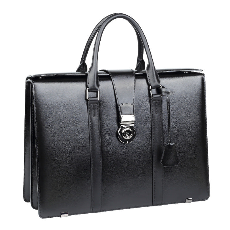 New leather men's bag combination lock briefcase commuter business computer bag large capacity cowhide men's handbag