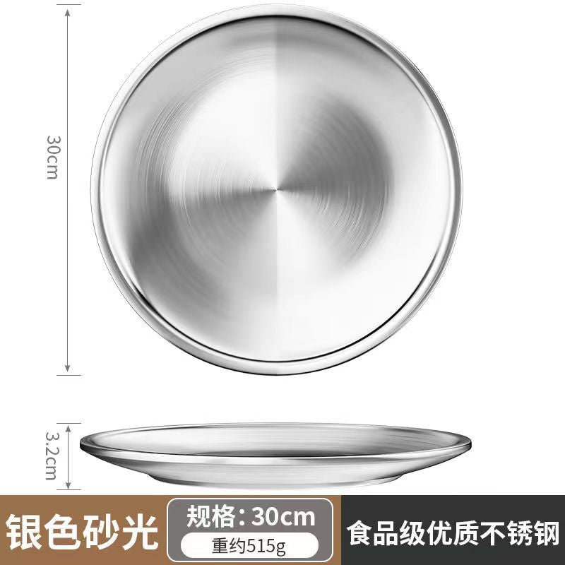 Food grade stainless steel barbecue plate for homegold plate round thickened double layer buffet plate dish bone dish tray