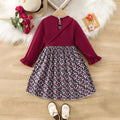 girls' floral knit patchwork dress top princess dress autumn ruffle collar new long sleeve children's wear