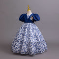 New wholesale children's dress, puff sleeve chiffon floral princess dress, girls' birthday dress, kids dress