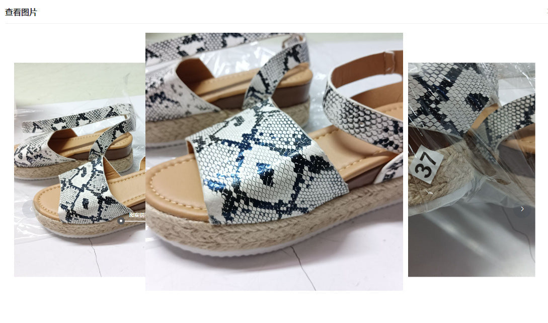 European and American large size 2020 summer wish  new muffin heel buckle sandals female leopard print hemp rope woven weave heel