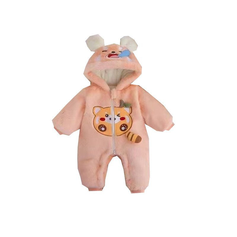 Infant cartoon onesie winter thickened warm romper baby boy and girl stylish outfit winter clothes fuzzy sweater
