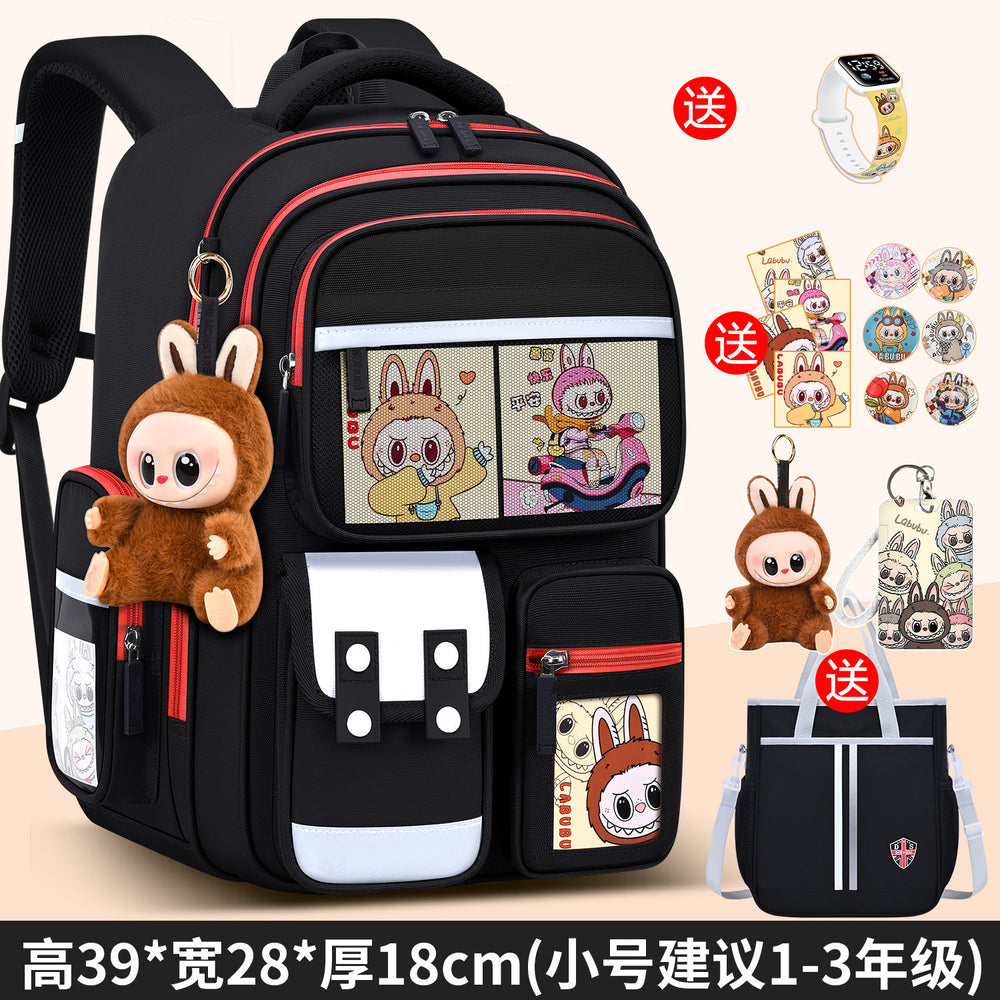 2026 new labubu backpack for girls, elementary school students grades 1-6, boys' lightweight kids' backpack, spine protection, and weight reduction