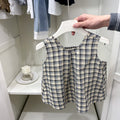 Girls' vest set : new plaid style, trendy summer top and wide-leg pants, mori girl two-piece outfit
