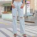European and american women's clothing cross-border trade  new washed light color  retro casual distressed denim jeans for women