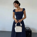 european and american summer new arrival: square neck, waist-defining, elegant maxi dress