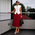 European and american cross-border women's fashion:  summer new arrival - elegant sleeveless vest top and pleated midi skirt set