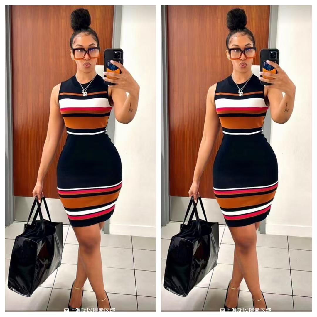 Shenzhen Nanyou women's clothing supply chain, European and American holiday style women's thin shoulder straps, striped suspenders, contrasting color, sleeveless jumpsuit