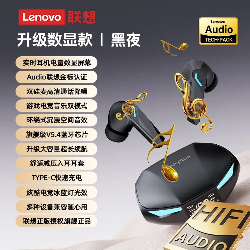 Lenovo thinkplus wireless bluetooth headphones - gaming, low-latency, in-ear, noise-canceling xt53