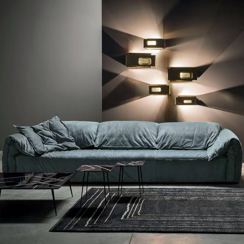 Foshan furniture little elephant ear leather sofa italian normcore living room straight row down genuine leather lazy fabric sofa