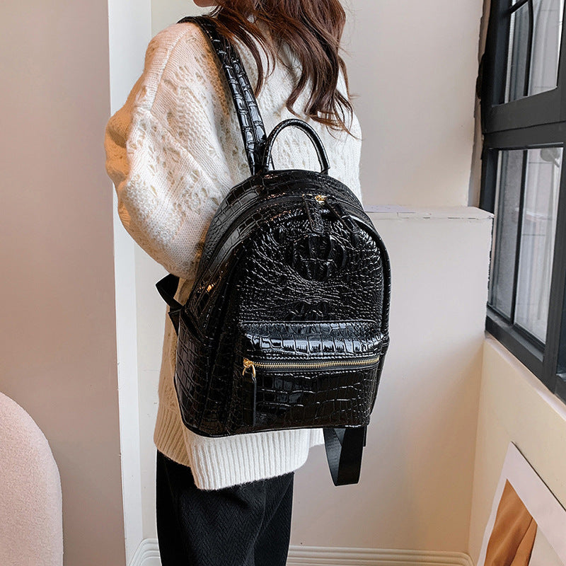 Large capacity women's bag 2025 new korean retro crocodile pattern commuter backpack women's travel laptop backpack