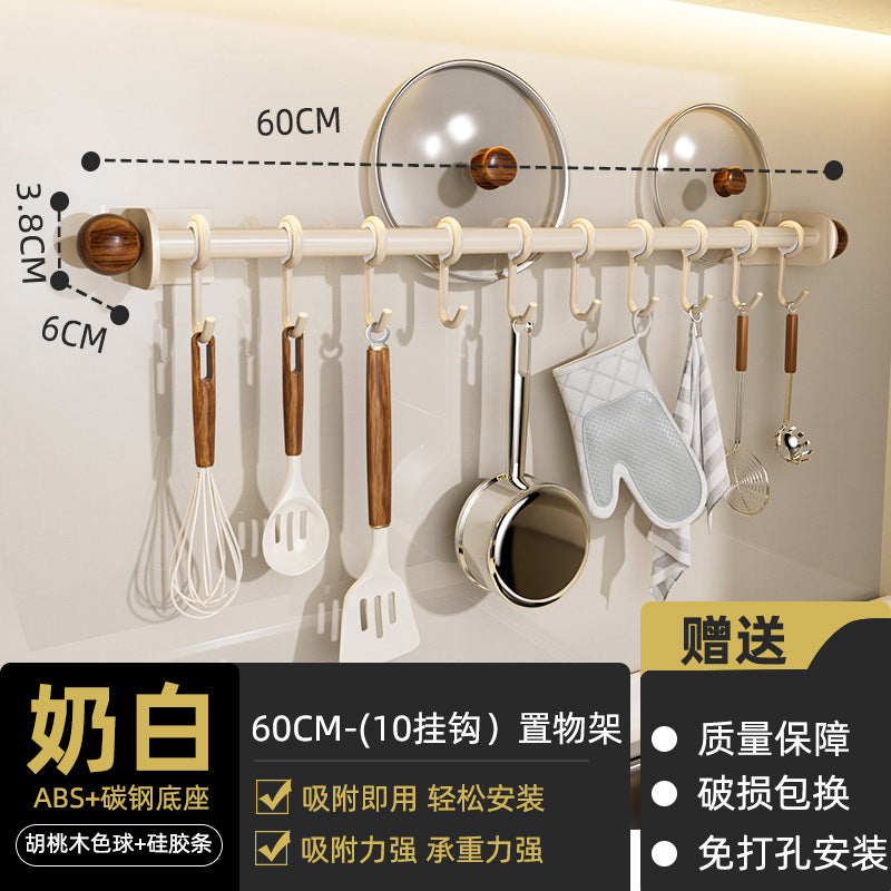 No punching rack hook shovel wall storage spoon hanging rod walnut storage rack spatula kitchen wall rack
