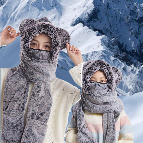 Faded hair imitation rabbit hair Lei Feng hat women's hat scarf gloves integrated parent-child scarf gloves three-piece set with mask