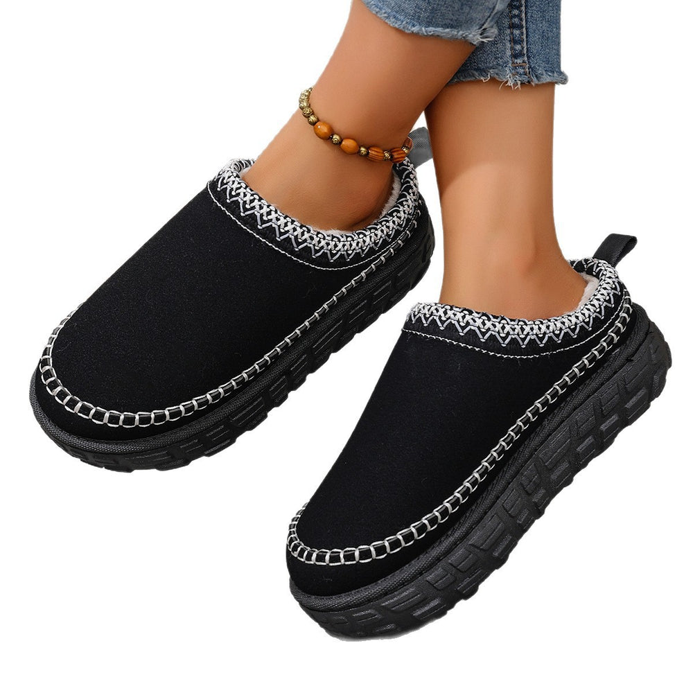 autumn new arrival: slip-on, plus-size, chunky sole, comfortable, warm, ethnic style, half-slipper, warm, export, cross-border wholesale