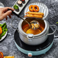 Korean style deep fryer - home use mini fryer with adjustable temperature, gas/gasoline powered, fuel-saving, non-stick coating, and includes filter rack