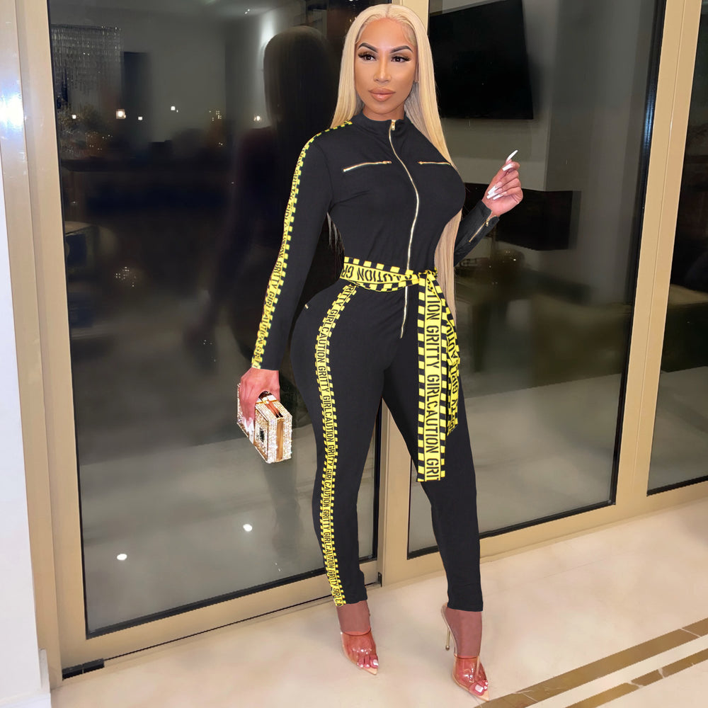 e-commerce source factory, independent station hot-selling european and american women's clothing, sexy letter print striped patchwork jumpsuit