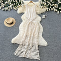 Hollow hook lace vest skirt two-piece set for women summer tassel slimming lookelegantsuit skirt