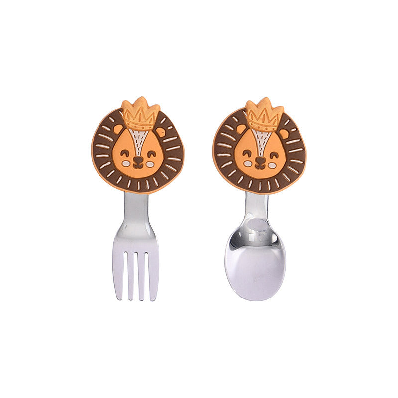 Customized drop-resistant eating short-handled fork and spoon silicone 316 stainless steel simple and cute children's complementary food spoon tableware set