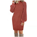 foreign trade   european and american new women's patchwork lace long sleeve knit dress
