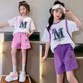 Girls' short-sleeve outfit:  summer new arrival - casual, simple, versatile, trendy, loose-fit, comfortable two-piece set for girls